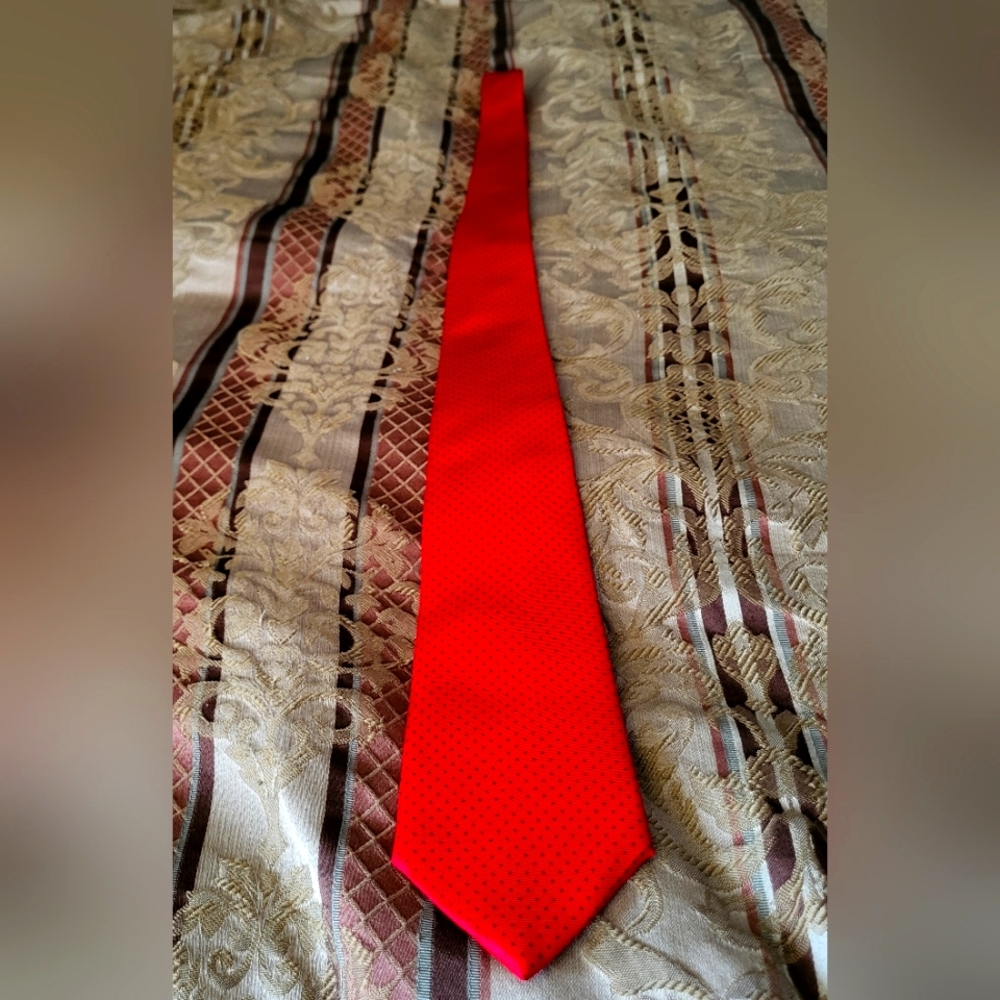 Executive Brand Red Silk Tie With Black Polkadots 55.5" × 3.25"
